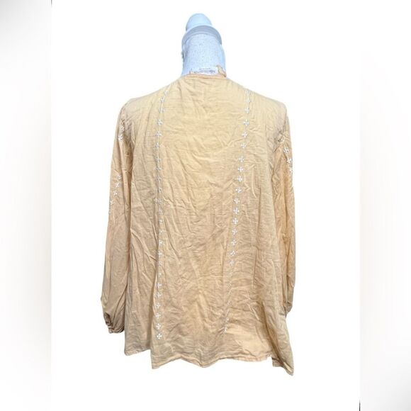 Emerson Fry India Collection Size XS Embroidered Bardot Blouse Mustard Organic - Picture 4 of 5